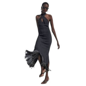 J. Crew Fringe Hem Halter-neck Dress Crepe Party Wedding Guest NWT Sz 10